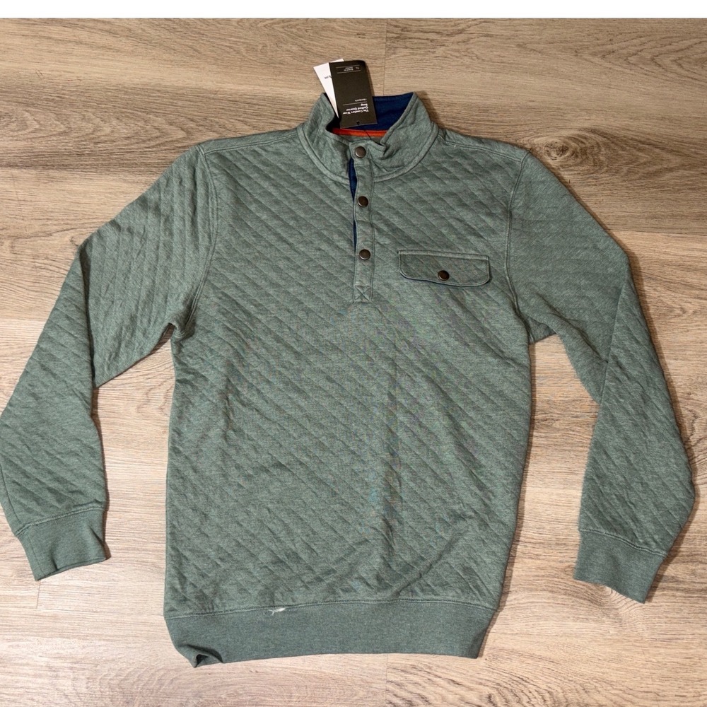 Goodfellow & Co Mens‎ Quilted Quarter Snap Pullover Sweatshirt Green Small NEW